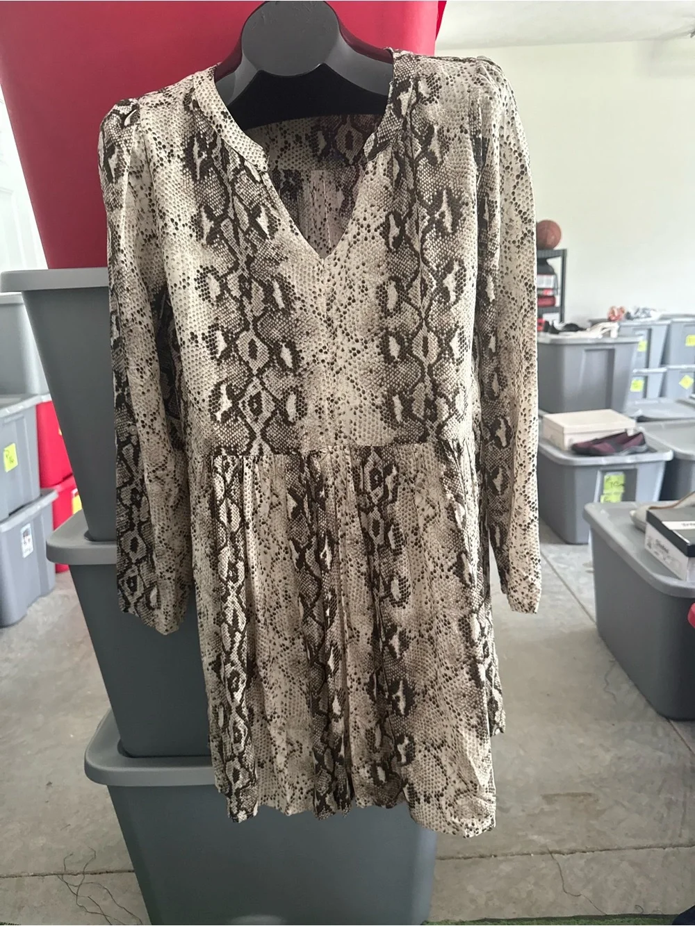 Neutral Snake Print Long Sleeve Mini Dress 93 - Picture 2 of 4
